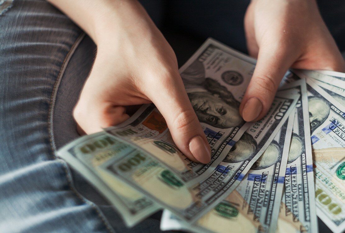 fan of 100 U.S. dollar banknotes